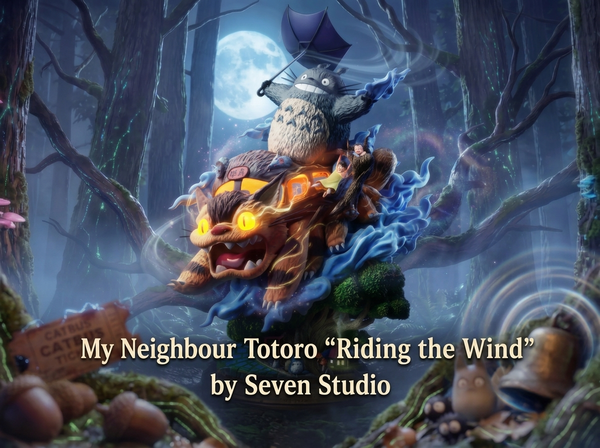 Seven Studio Captures Totoro’s Nighttime Flight in “Riding the Wind”